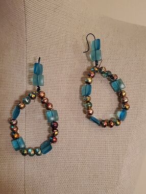 Handcrafted Blue Beaded Hoop Earrings